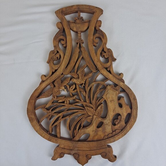 Vintage Intricately Hand Carved Wooden Decor Birds One Piece Construction - Picture 1 of 12